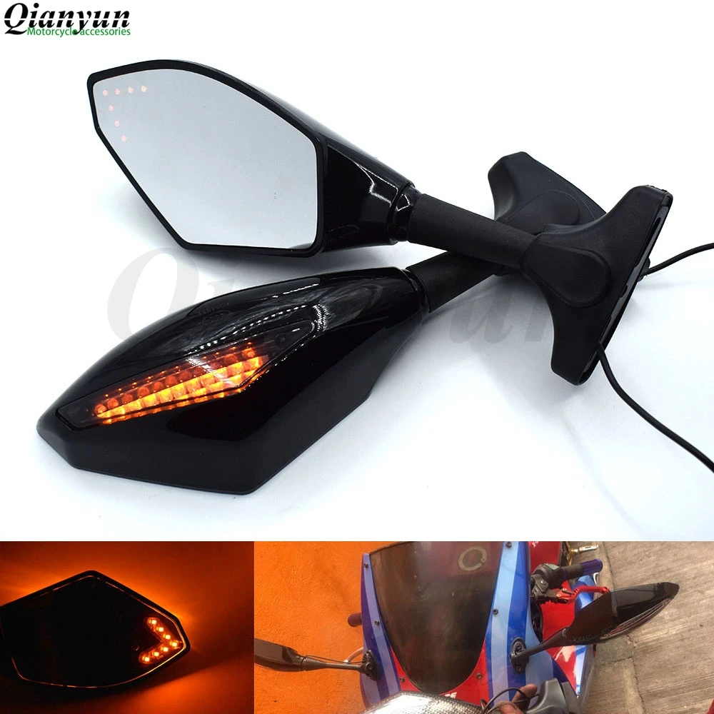 

Universal Motorcycle LED Steering Light Flash Rearview Mirror Side View Mirror for Kawasaki ZZR600 ZX6R ZX636R ZX6RR ZX9R ZX10R