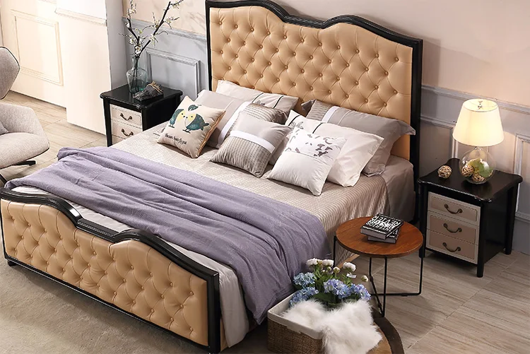 

Europe and America Genuine leather bed frame Soft Beds Home Bedroom Furniture cama muebles de dormitorio / camas quarto 1.8*2 m