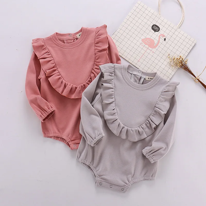 Одежда для новорожденных; осенняя одежда; комбинезон с длинными рукавами для детей 0-3 лет; одежда для малышей с оборками и воротником