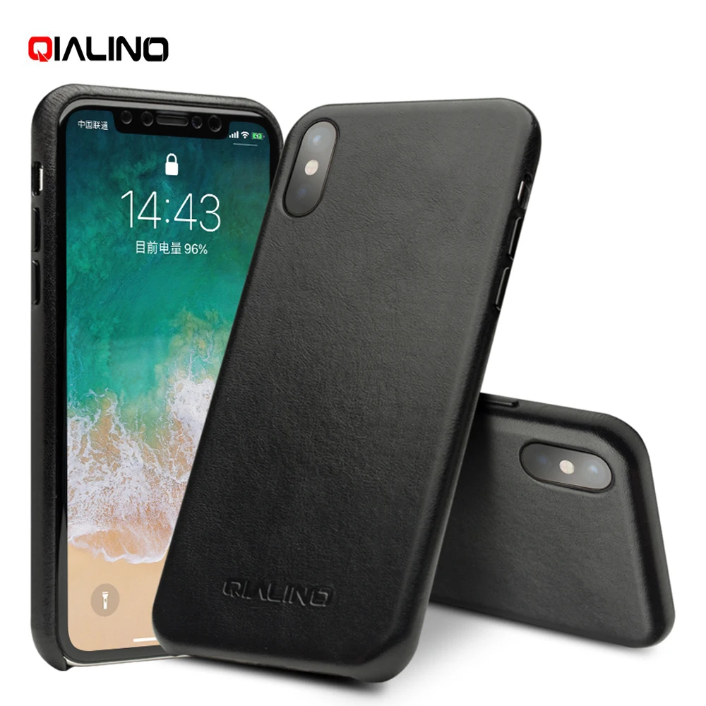 QIALINO Shell fundas para for Apple iPhone X Genuine Leather Coated PC Hard Case / 10 5.8 inch Coque |