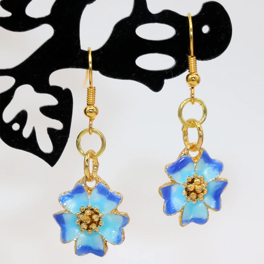 Charms flower shape 15mm gold color cloisonne enamel dangle earrings