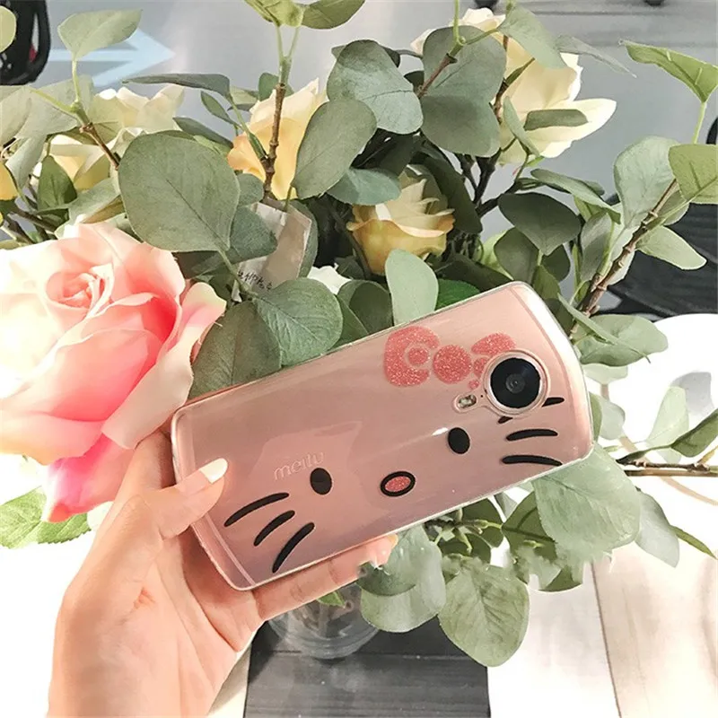For Meitu M6 T8 Cases Fashion Glitter Powder Transparent Soft TPU Cat Whole Face Pattern Phone Shell |