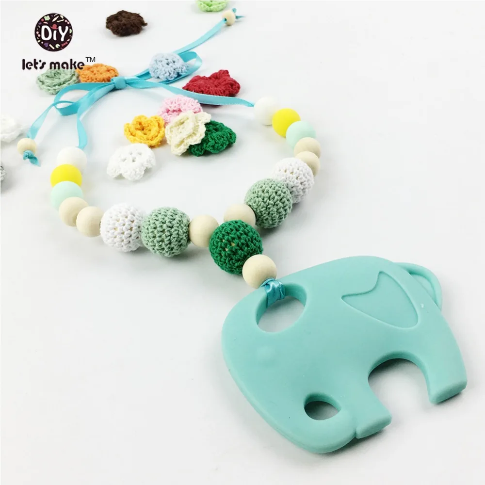 

Let's make Crochet Beads Sling Necklace Elephant Shaped Teething Pendant Silicone BPA Free Baby Teether Infant Gift