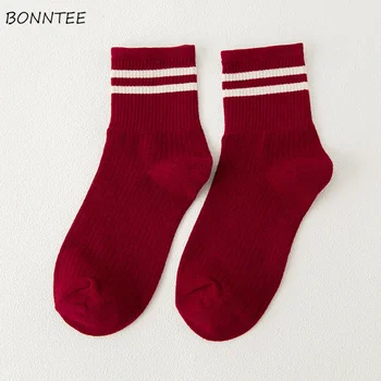 

Socks Women Striped Kawaii Simple All-match Deodorant Warm Unisex Couple Casual Harajuku Cotton Soft Sock Womens Japanese Style