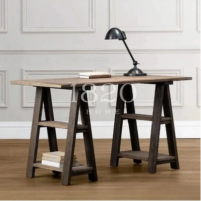 French Rustic Wood Furniture Distressed Trestle Desk Desk Desk