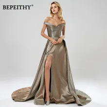 BEPEITHY Robe De Soiree длинное вечернее платье с открытыми плечами, элегантные вечерние платья с разрезом, блестящее сексуальное платье для выпускного вечера