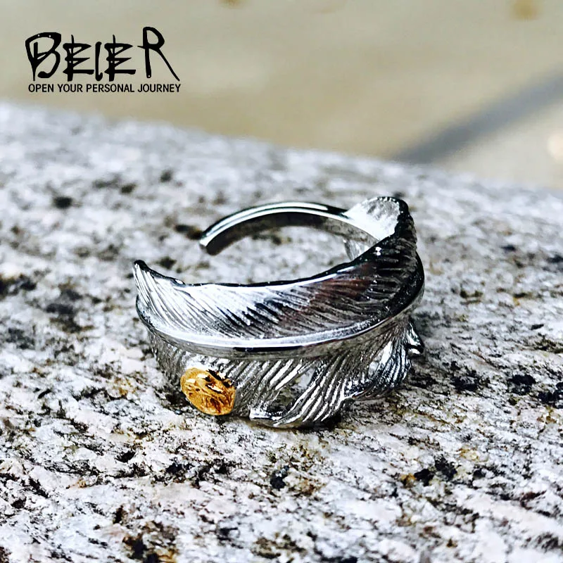 

BEIER Stainless Steel Fashion Takahashi Plating white Feather Open Gold Eagle Ring Popular Lover Jewelry Unqiue BR8-467