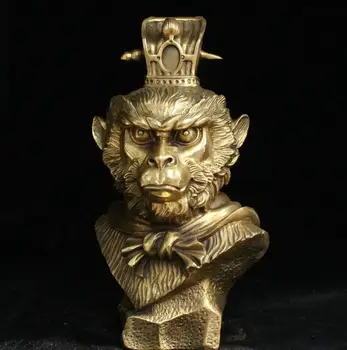 

China Feng Shui Brass Mythic Monkey King Sun Wu kong Buddha head Bust statue