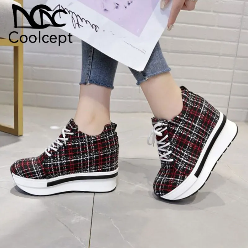 

Coolcept 2019 Sneakers Women Casual Shoes Lace Up Vulcanized Shoes Platform Thick Bottom Outdoor Shoes Women Size 35-40