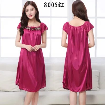 Летняя шелковая ночная рубашка женская пижама Женская атласная ночная рубашка размера плюс Ночная рубашка Дамская домашняя одежда для сна L XL XXL XXXL 4XL - Цвет: nightdress red