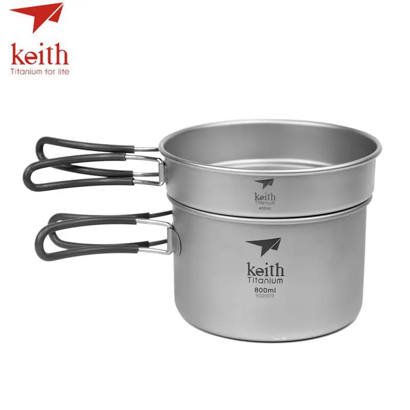 Keith 2 IN1 titanio 400 ml pan 800 ml pot tazones con mango plegable Cook set ultraligero camping picnic utensilios de cocina utensilio ti6012