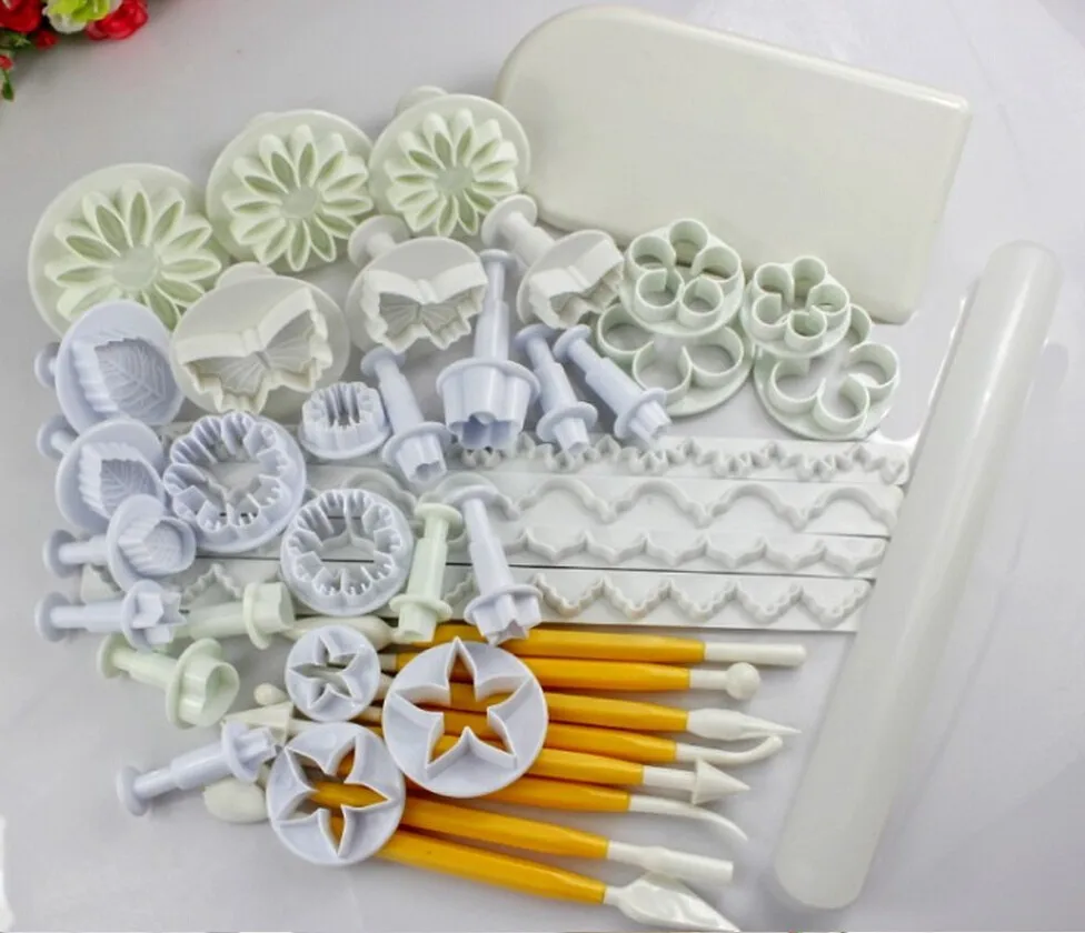 47Pcs Plastic Cutter Cake Decorating Icing Plunger Gift Fondant Rolling