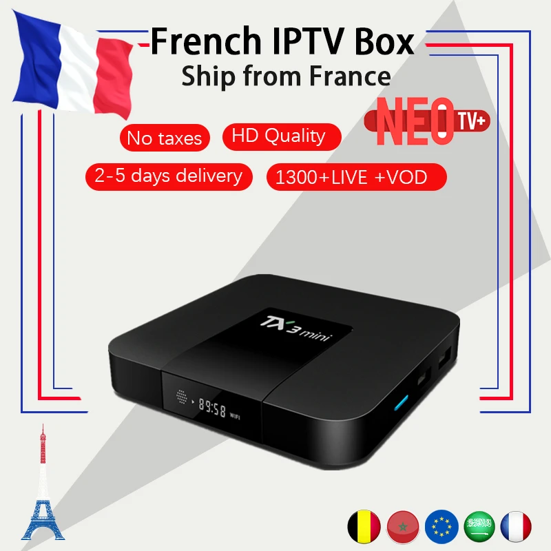 Французский TX3 Мини ТВ приставка android 7,1 2G 16G IP tv box+ с системой Neo IPTV код 1300 live Европа Бельгия Арабский ip tv M3U smart tv приставка