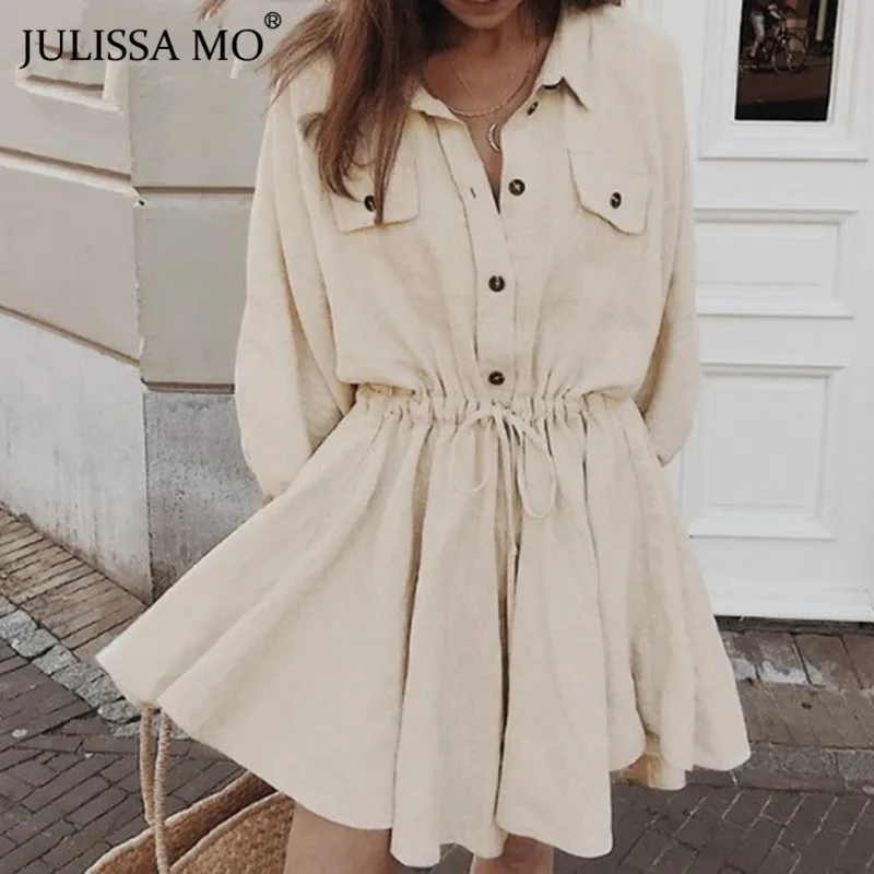 

JULISSA MO Turn-down Collar Sexy Dress Women 2019 Summer Batwing Sleeve Button Dress Fashion Casual Office Ladies Short Dresses