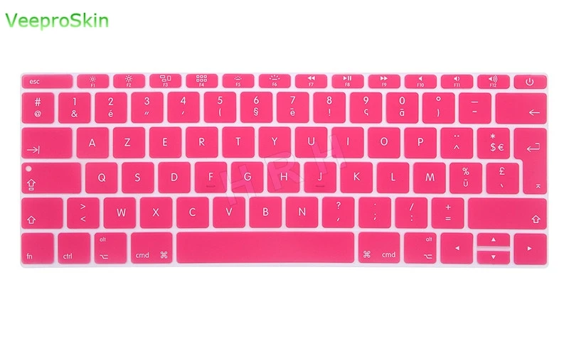 Для Macbook 12 дюймов AZERTY французский Великобритания силиконовая клавиатура кожного покрова для MacBook New Pro 1" A1708( версия, без Touch Bar - Цвет: Pink