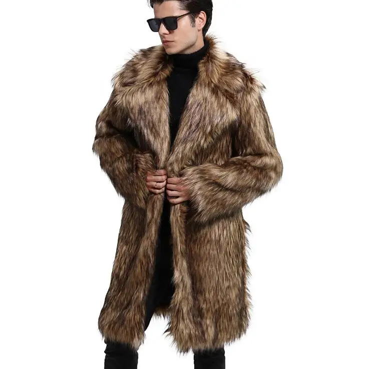Новый 2019 модный мужской искусственный мех длинный раздел пальто мужчины осень зима теплый искусственный мех шерсть куртка США Доставка M-4XL
