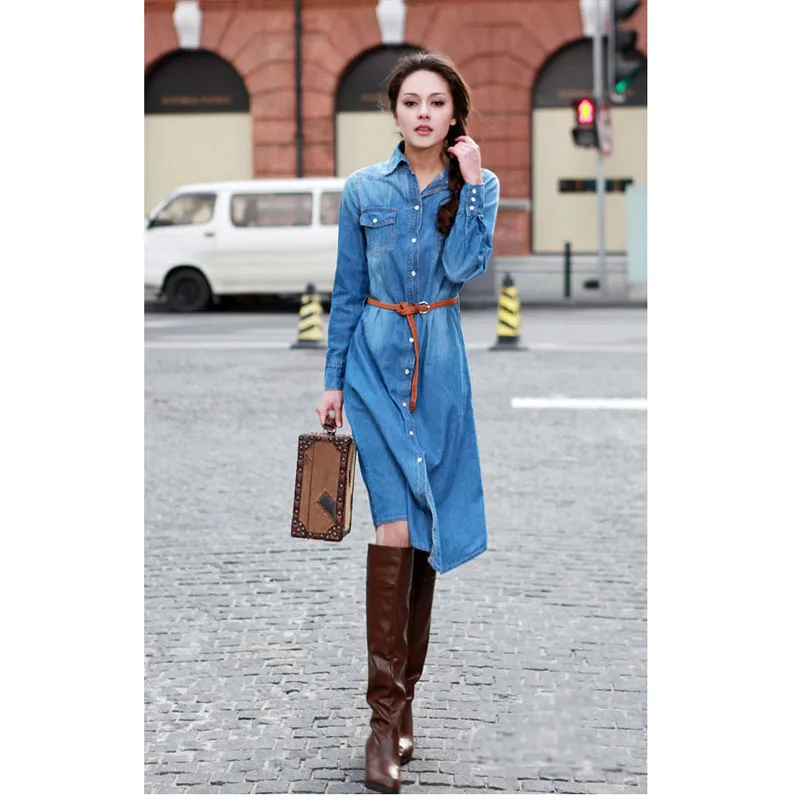 Free Shipping Women Casual Denim  Dress  Nice Blue  Jean  
