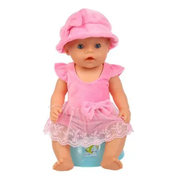 

Pink set dress+hat Doll Clothes Fit For 43cm baby Doll clothes reborn Doll Accessories