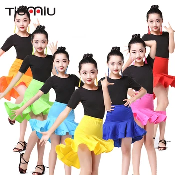 

7 Colors Girl Latin Dance Rumba Samba Clothing Salsa Dresses Lace Stage Wear Costumes kid ballroom Dressing Chinese Folk Dancing