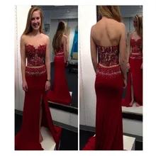 Nach Maß 2016 Sexy Meerjungfrau Liebsten Zipper-Up Zurück Abendkleid mit Perlen Abendkleid Weiß Chiffon Burgund Vestidos