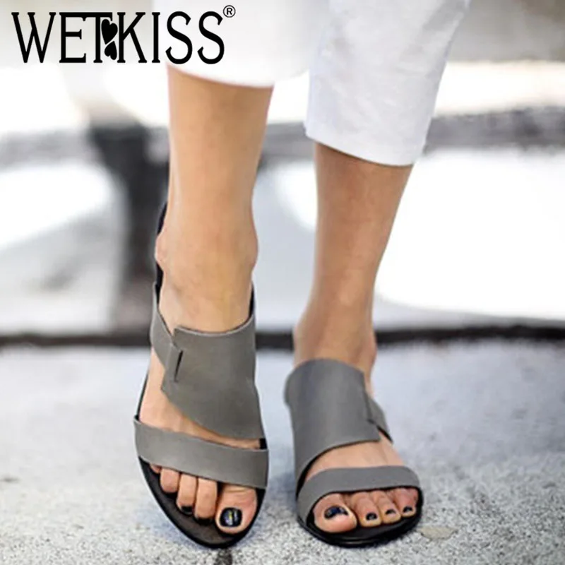 Женские сандалии на плоской подошве WETKISS однотонные повседневные большие