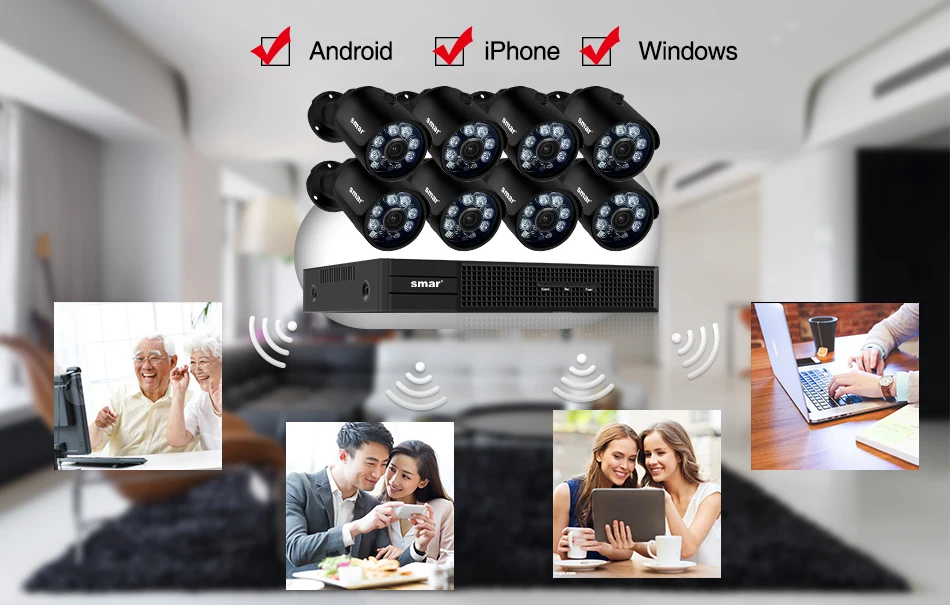 Smar H.265 8CH CCTV Surveillance Kit 2MP Security Camera System 4CH 8CH POE NVR With 1080P POE IP Camera Set Real Plug and Play (11)
