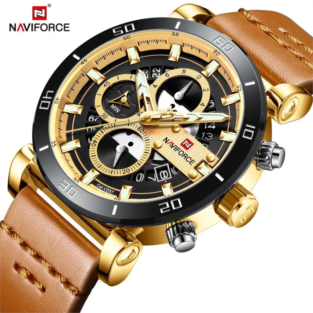 NAVIFORCE брендовые новые модные мужские часы Аналоговые кожаные спортивные