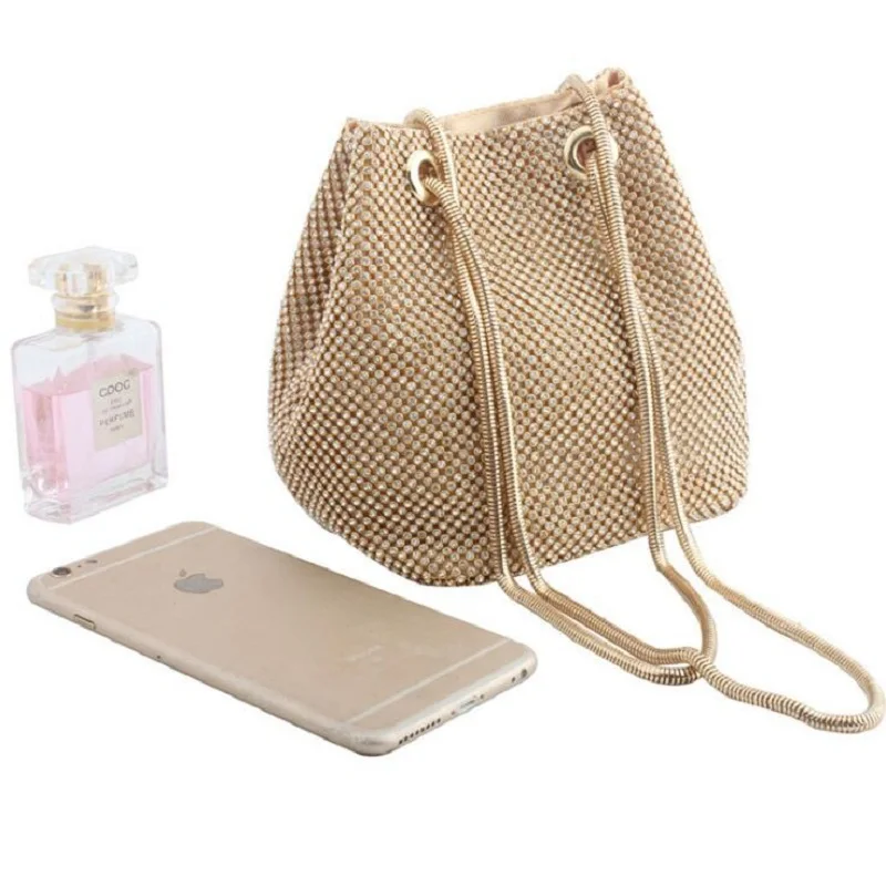 

Luxury Diamonds Bucket Shoulder Bag Party Crossbody Bag Wedding Bag Fashion Shinning Messenger Gold & Silver Mini Purse