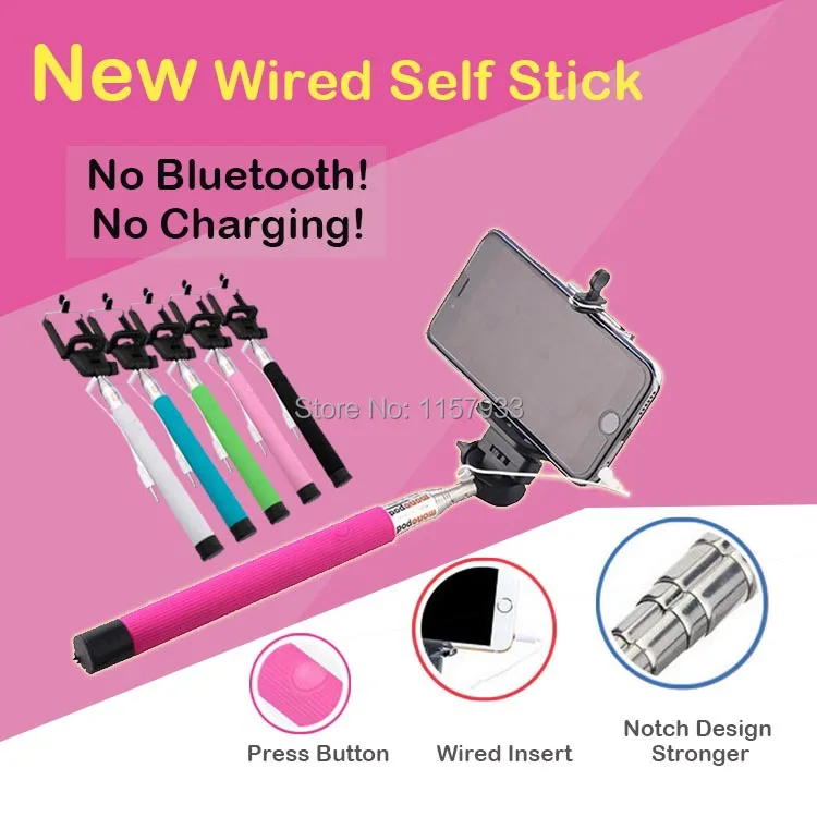 

high quality Extendable handheld wired Self Stick Tripod Monopod Selfie Stick Wired Camera Shutter for ios Android phone camera