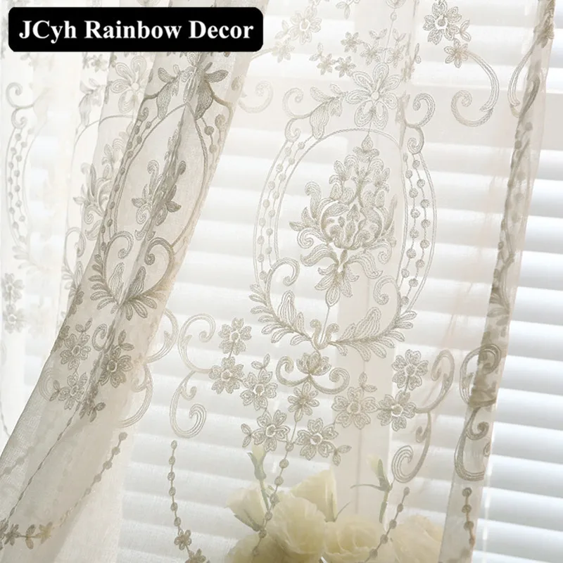 

European Style Embroidered Tulle Curtains Window Sheer Curtains For Living Room Bedroom Kitchen Voile Curtains White Gauze