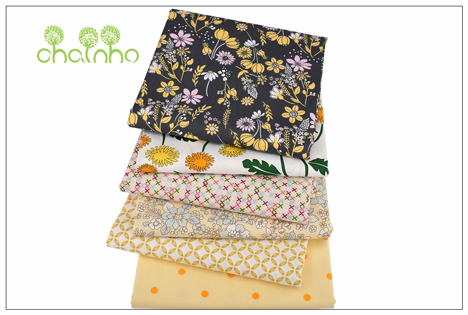 Chainho, Yellow Floral Series,Printed Twill Cotton/Meter Fabric,Patchwork Cloth,DIY Sewing&Quilting Material For Baby&Child