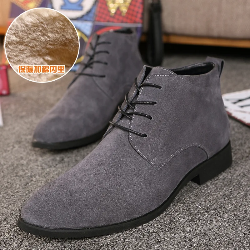 Мужские ботинки; деловые мужские ботинки-Чукка; повседневная обувь с высоким берцем; уличная кожаная мужская зимняя обувь; цвет черный, серый;
