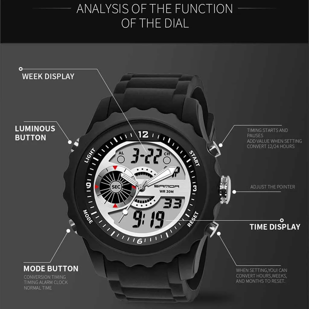 Лидер продаж Sanda мужские классические модные электронные часы Светодиодная лента Спорт на открытом воздухе двойной дисплей часы Прямая торговля Wd4