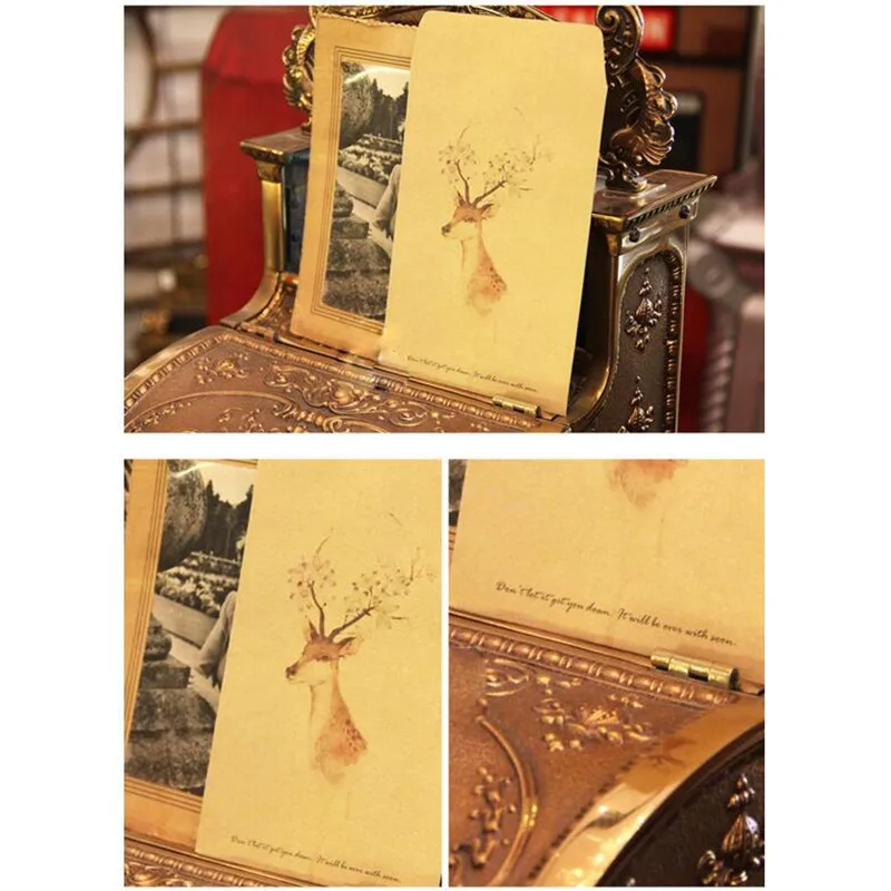 10Pcs/lot Cute Retro Kraft Paper Envelopes Lovely Deer Envelope Gift Card Office Stationery