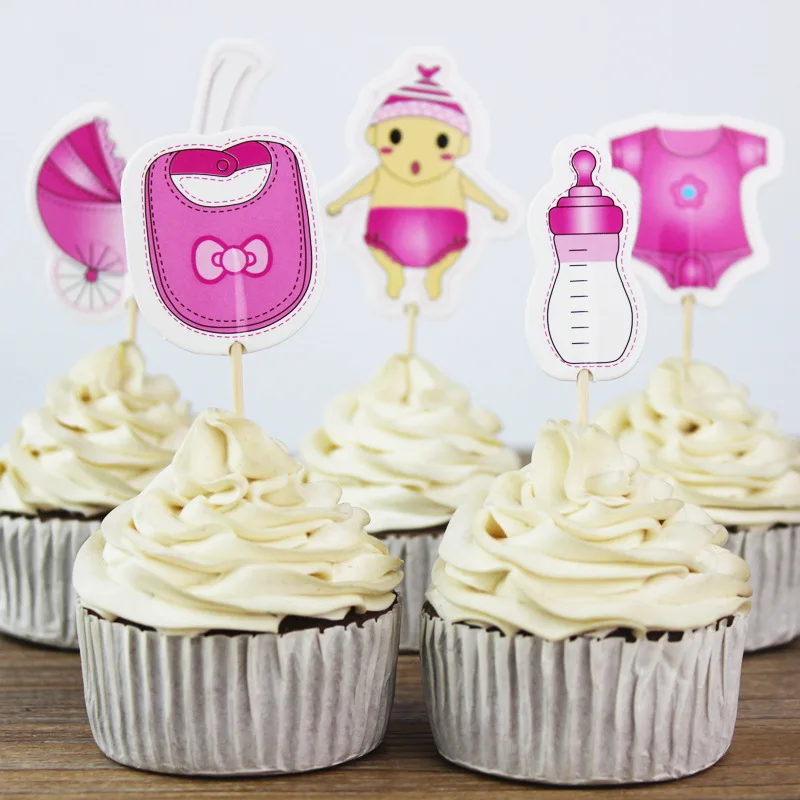 20pcs 9cm Pink Blue Cupcake Topper Baby Boy Girl Bottle Shape Cake Pick for Gender Reveal Baby Shower Party Cake Decor June 12