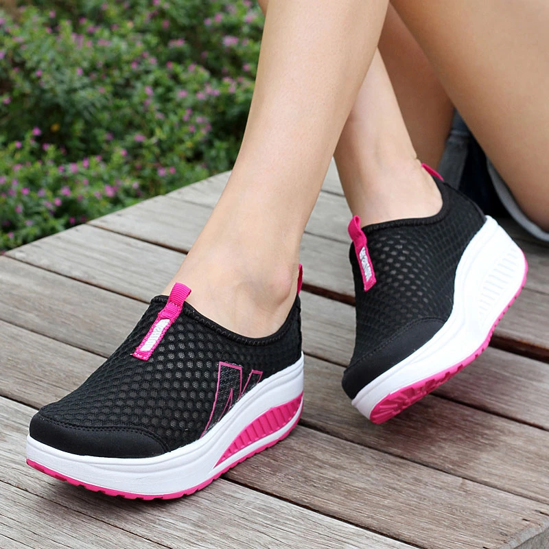 women's slip on summer loafers platform flat wedge casual shoes