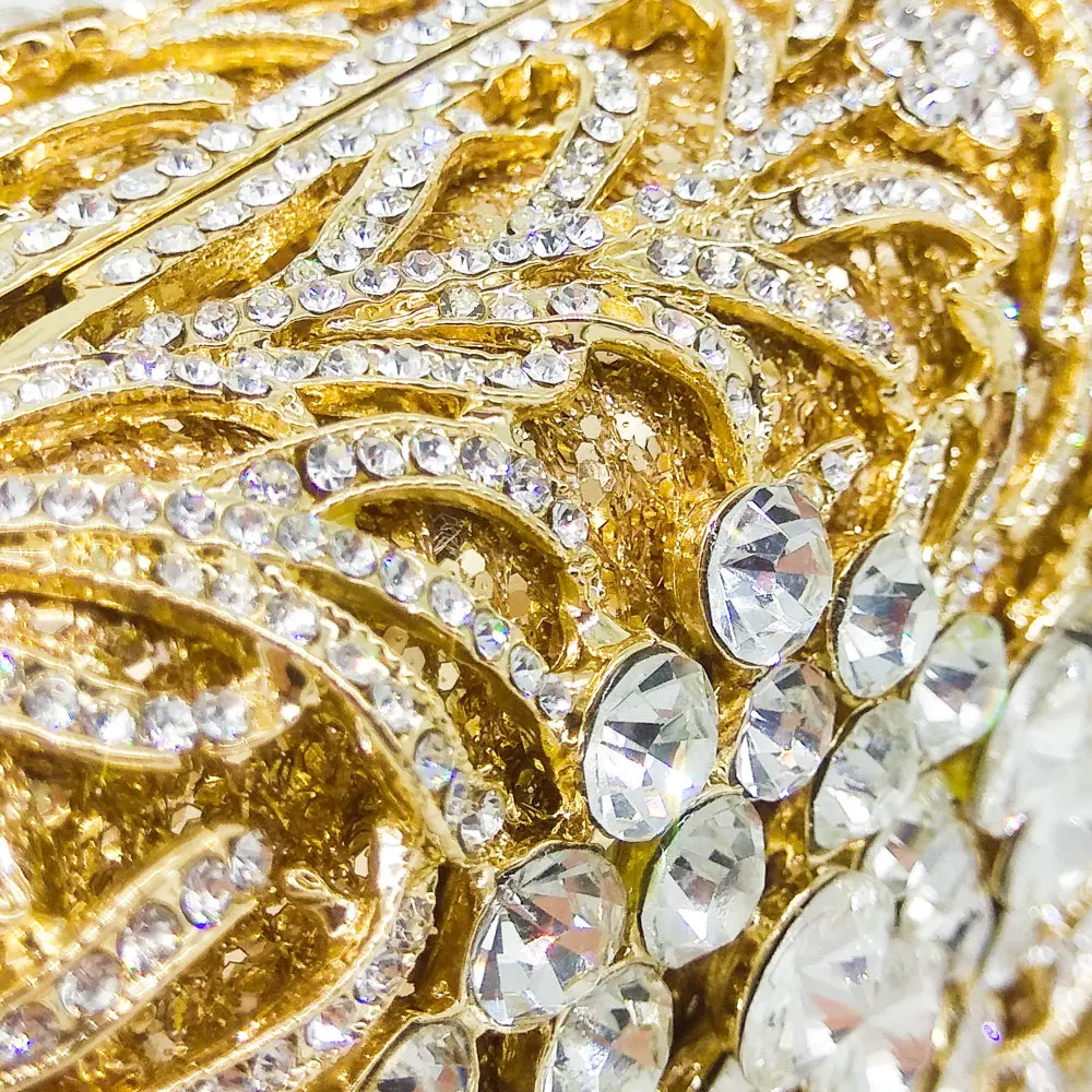 Бутик De FGG выдалбливают Socialite женские золотые хрустальные вечерние сумки жесткий чехол металлические клатчи Свадебная вечеринка Minaudiere сумочка
