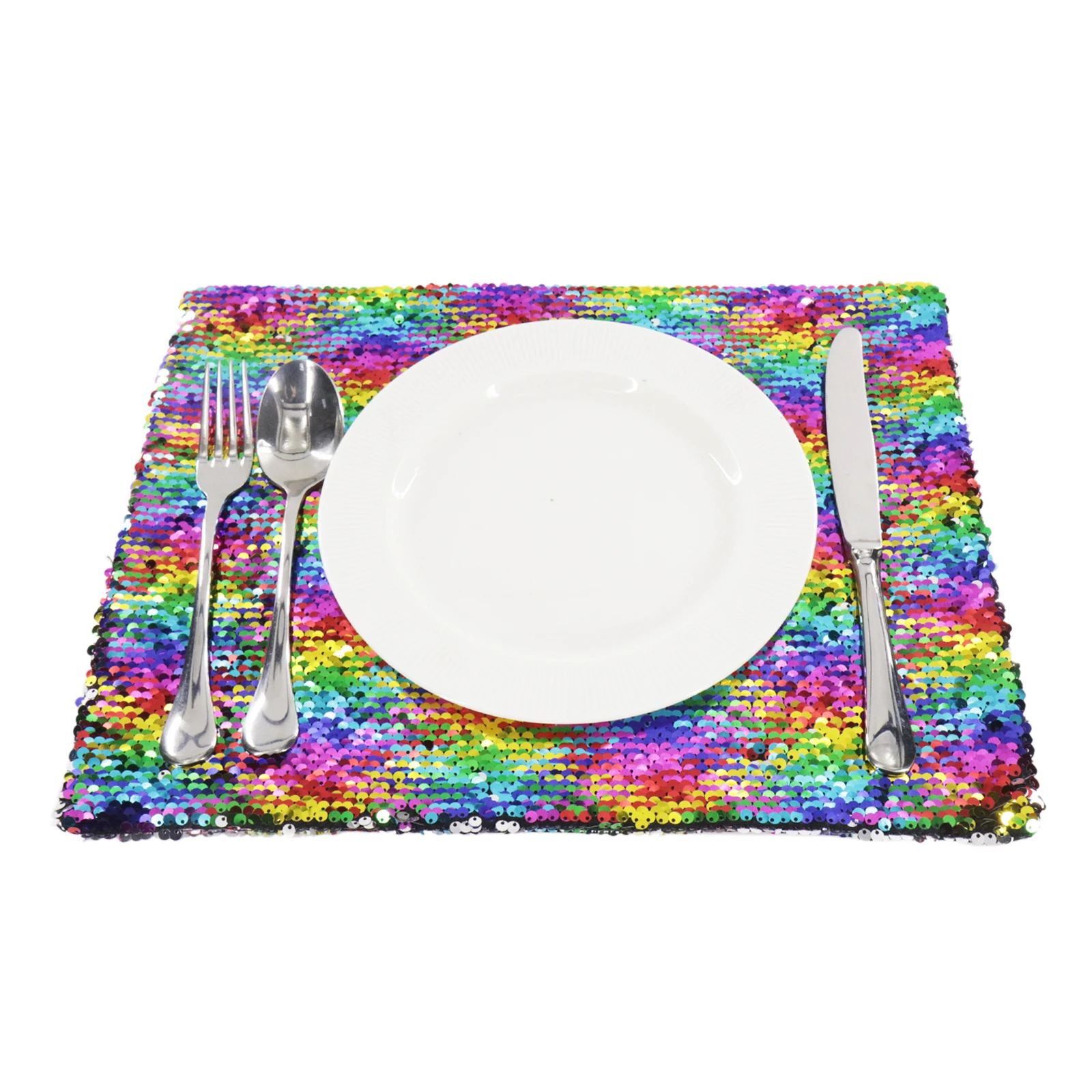 

1pcs 40x30cm Luxury Mermaid Sequin Table Placemat Reversible Color Change Dining Table Napkin Mat Party Home Hotel Table Decor
