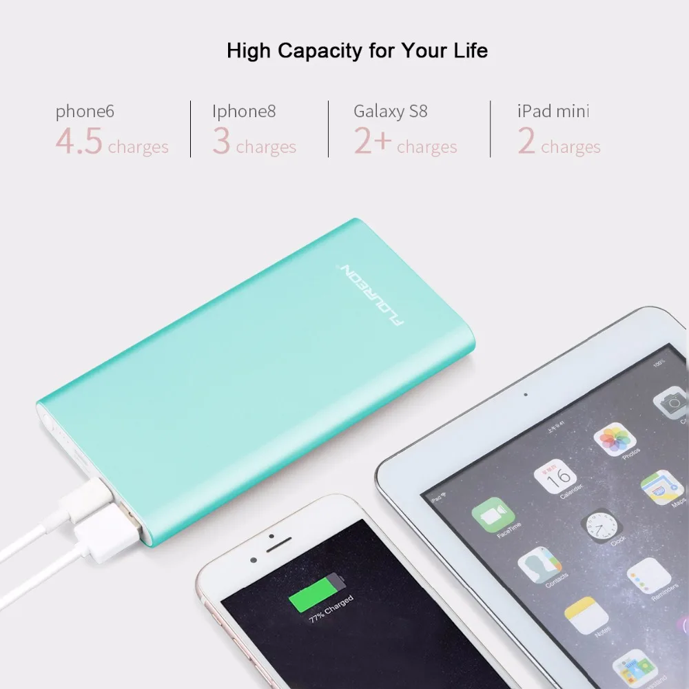 Floureon power Bank 12000 мАч 2GN-C 3A выход Dual usb type C освещение внешнее зарядное устройство для iPhone X iPad смартфонов