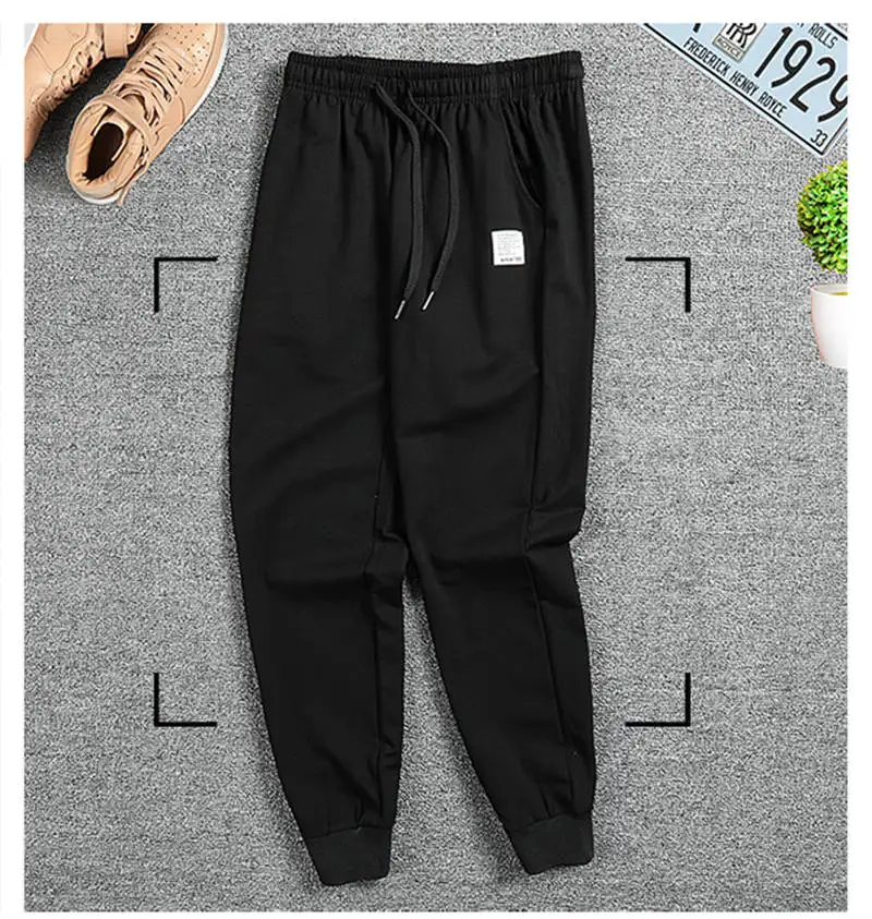Мужские спортивные штаны, весенние шаровары для мужчин размера плюс, хлопковые спортивные брюки для бега, бодибилдинга, брюки-карандаш для фитнеса и тренажерного зала - Цвет: Black-White logo