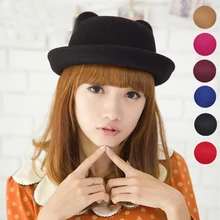 HT1207 Высокое качество Весна Осень Зима шерстяные фетровые шляпы для женщин дьявол Fedora шляпы кошачьи уши шляпы-котелки твердые черные красные женские шляпы