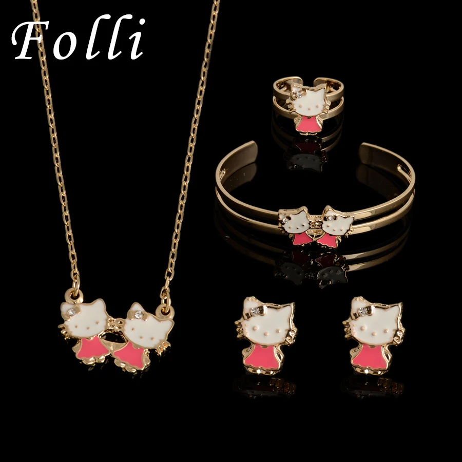 Lovely Hello Kitty Cat Jewelry Sets For Girl Real Gold Plated Jewelry Sets Necklace Earrings Bracelet Ring Children S Gift Cat Jewelry Sets Jewelry Setsjewelry Sets For Girls Aliexpress