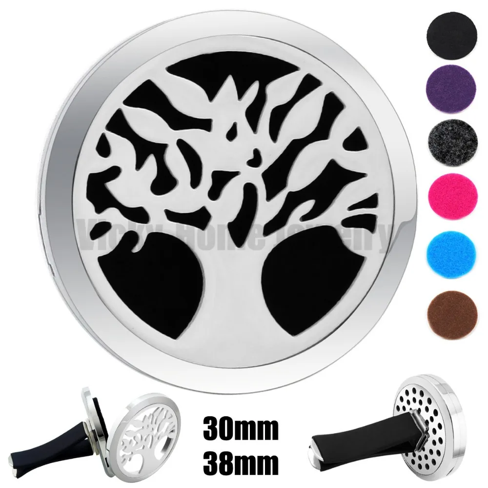 

Hot Sale Silver Tree 30m-38mm 316 Stainless Steel Car Diffuser Aroma Car Perfume Locket Free 6Pcs Pads Essential Oil Car Locket