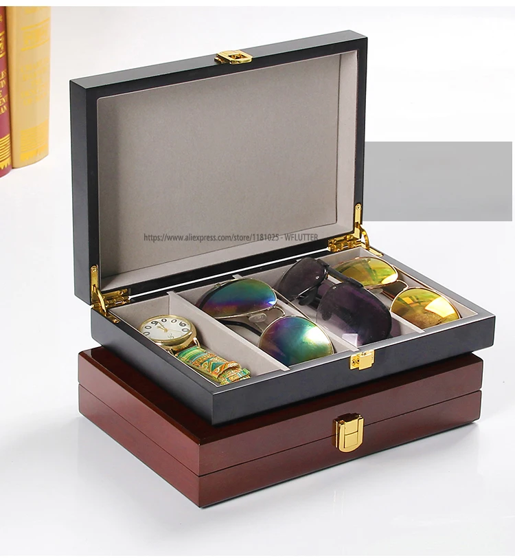 Super Pianted Wooden Sunglasses Box 4 Cells Watch Box Jewelry Packaging