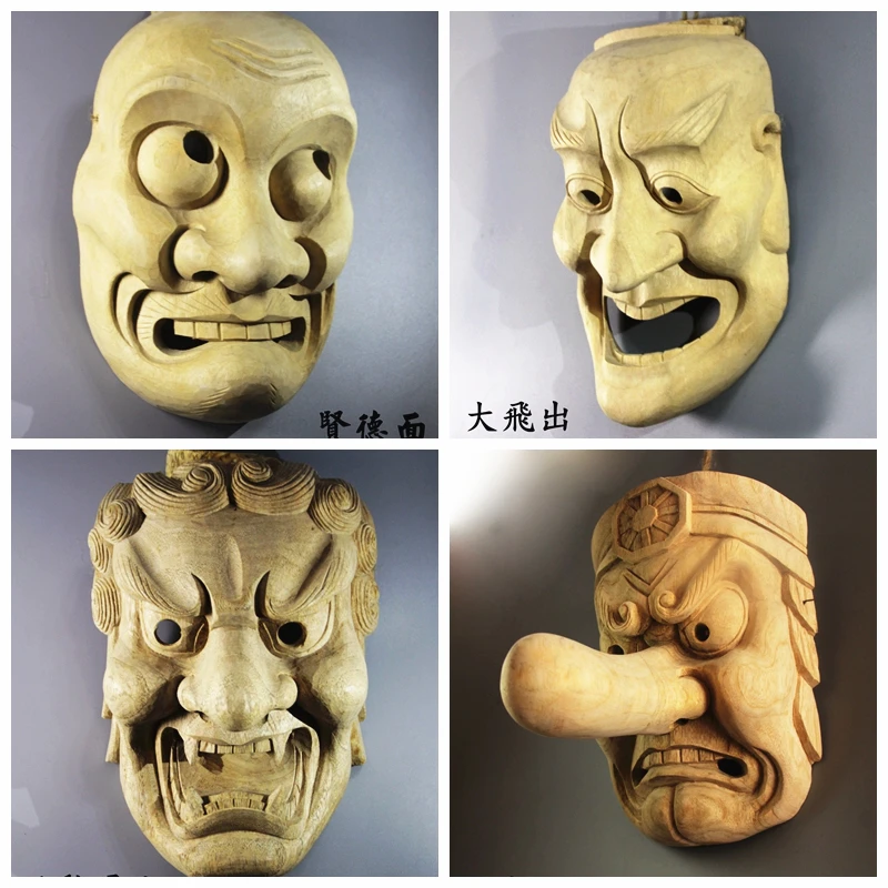 Деревянные японские маски Noh скульптура драма статуя Boxwood миниатюрное Настенное