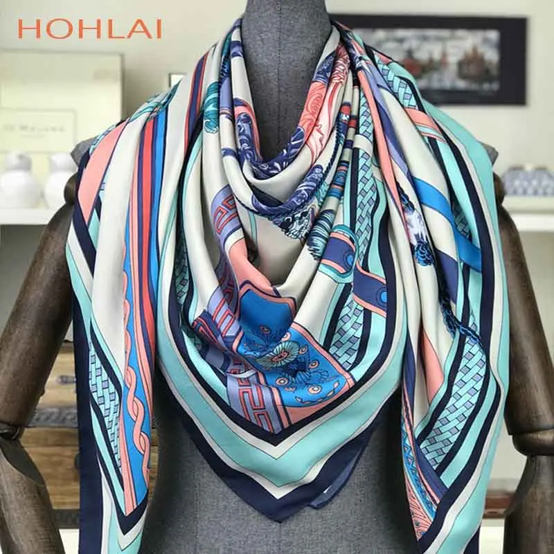 Дизайн, роскошные брендовые весенние летние квадратные шарфы для женщин, шейные палантины, модные женские принтованные цепи, саржевый шелковый шарф, шаль - Цвет: 2