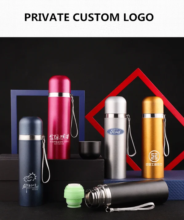 Thermos Cup Customized Logo with Free Stainless Steel Vacuum Flasks 500ml Gifts Lettering Advertising Cup Printing