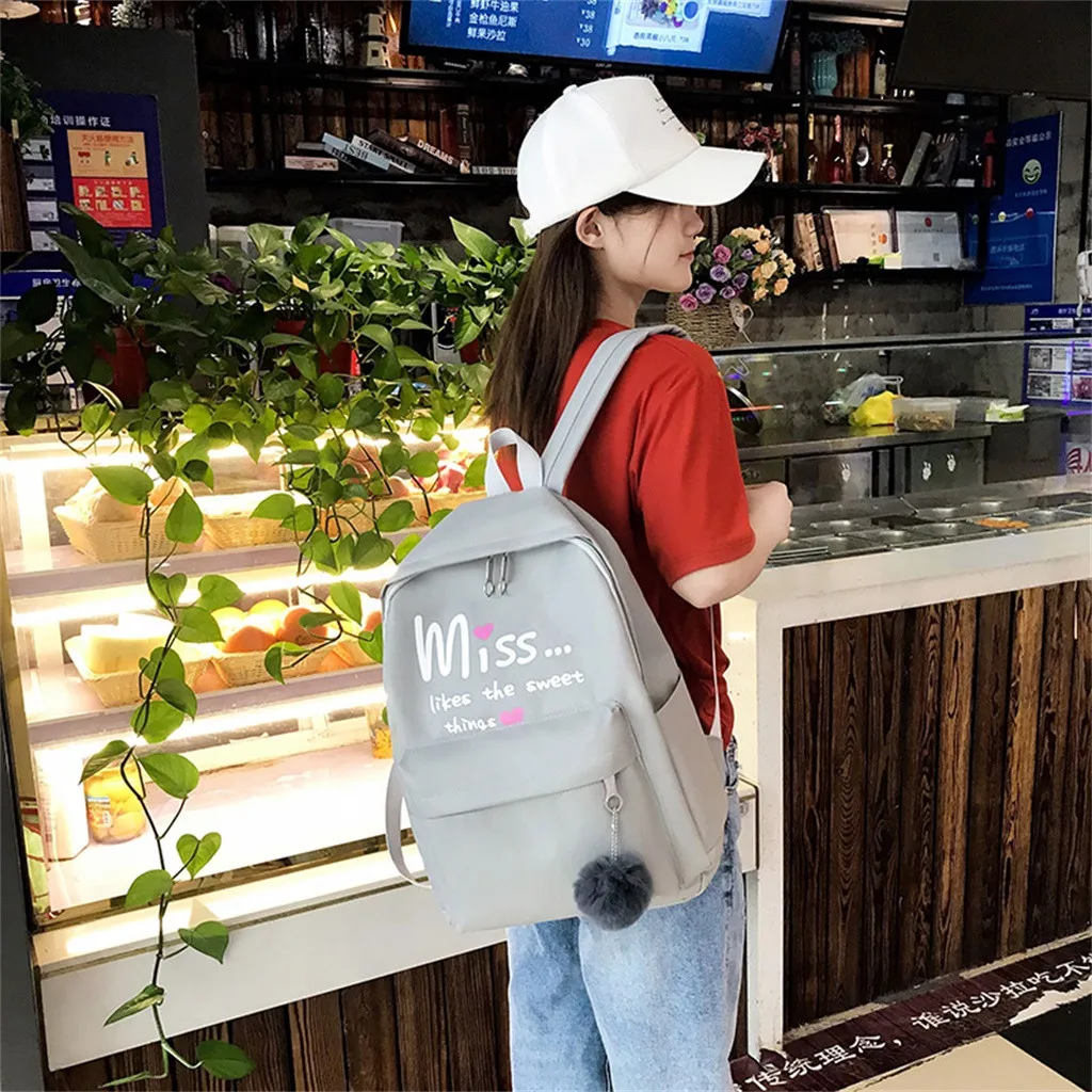 Розовый девичий стиль mochila feminina escolar мультфильм алфавит студенческий Рюкзак Повседневная Большая емкость путешествия 4 шт. набор# 4gh