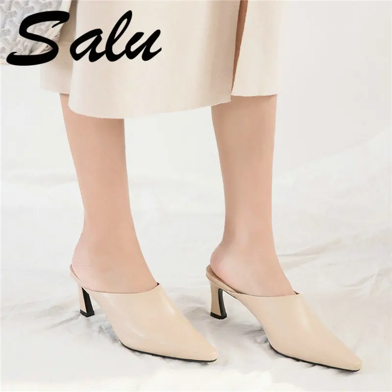 

salu High Quality Sheepskin sandals Comfortable High Heel Shallow Shoes Hot Sale Large Size Women's shoes