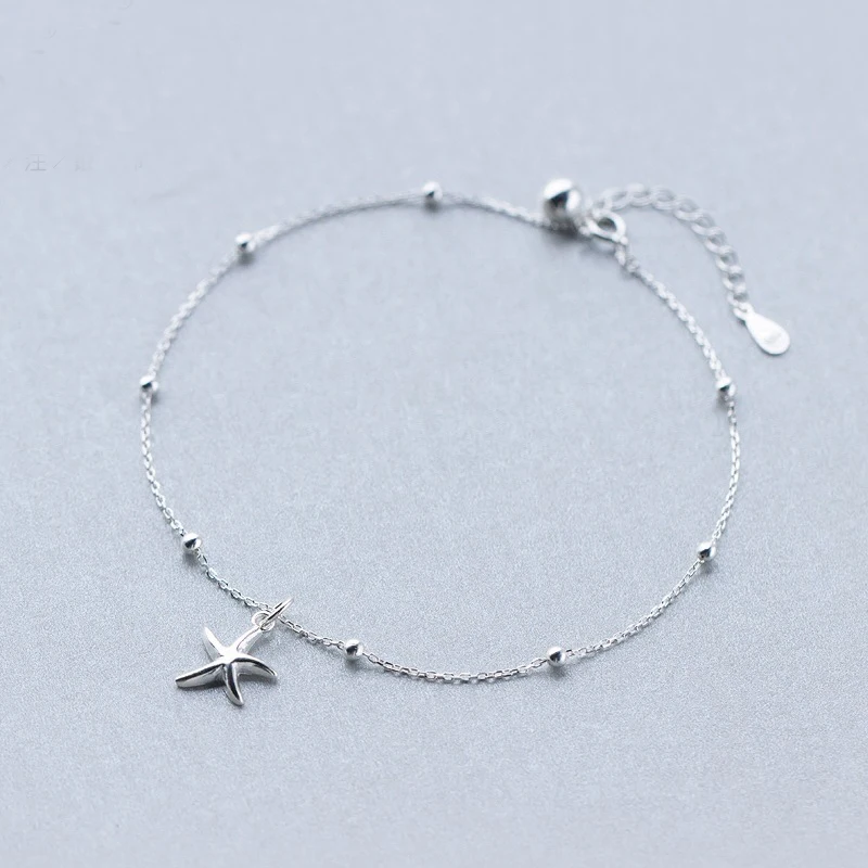 

100% 925 Sterling Silver Anklet starfish Chain Ankelts For Women beach Foot Bracelet Stering silver jewelry